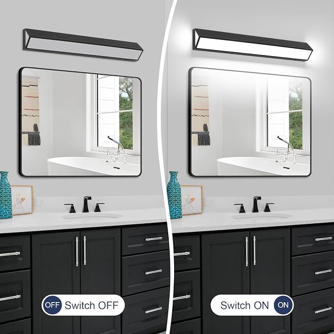LED Modern Bathroom Vanity Light Fixtures (32-Inch, 5CCT, Dimmable), Modern Acrylic Bathroom Wall Lighting Fixtures Over Mirror, Matte Black