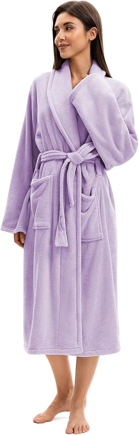 Soft Robe For Women，Warm Plush Bath Robes Female，Spa Towel After Shower Lightweight Long Bathrobe