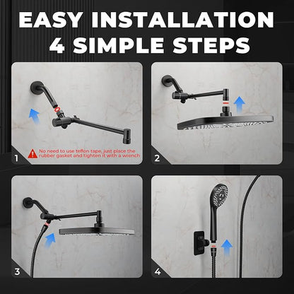 Black Rain Shower Head with Handheld Shower Head, 5 Spray Modes | High-Pressure Dual Shower Combo, Multi-Spray Handheld, 11-Inch Metal Extension Arm, Detachable Design for Easy, Flexible Use