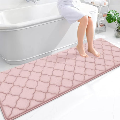 OLANLY Memory Foam Bath Mat Rug 70x24, Ultra Soft and Absorbent Bathroom Rugs, Non-Slip, Comfortable, Machine Washable Bath Carpet for Bathroom Floor, Tub, Shower and Home Decor Accessories, Pink