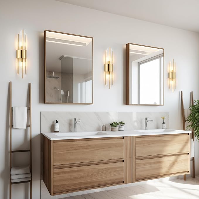 Modern Gold Crystal Wall Sconce, Gold Wall Light Vertical Rod Design，Vintage Looking Gold Metal Wall Sconce, for Living Room, Bedroom, Bathroom, Vanity, Staircase, Hallway