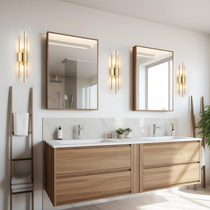 Modern Gold Crystal Wall Sconce, Gold Wall Light Vertical Rod Design，Vintage Looking Gold Metal Wall Sconce, for Living Room, Bedroom, Bathroom, Vanity, Staircase, Hallway