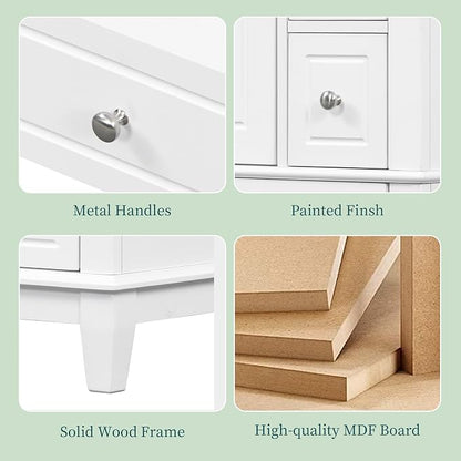 Bathroom Vanity with Ceramic Sink 24 Inch, Cabinet with One Door and Three Drawers, Soft-Closing Door, Solid Wood Legs, White