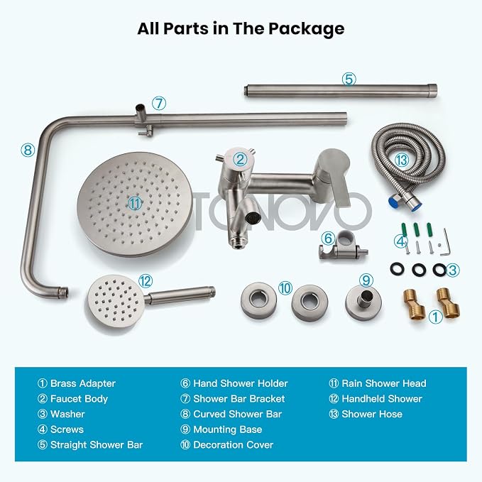 gotonovo Outdoor Shower Kit SUS304 Stainless Steel Brushed Nickel | Outside Shower Fixtures,8’’ Rain Head with Handheld Sprayer,Swivel Tub Spout,Indoor/Outdoor,Poolside,Backyard,Garden,Beach