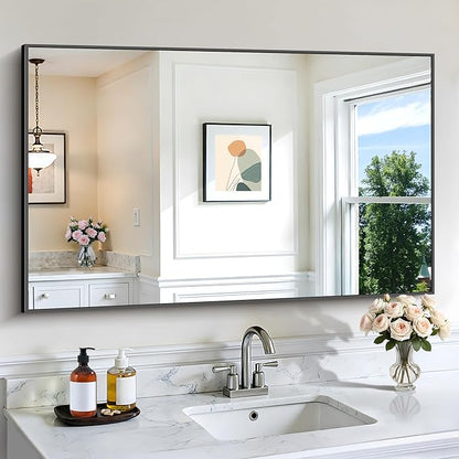 Black Bathroom Mirror for Wall, 30x48 Inch Rectangle Mirrors with Metal Frame, Modern Vanity Wall Mirror Decor for Bathroom Living Room, Entryway Hangs Horizontal or Vertical
