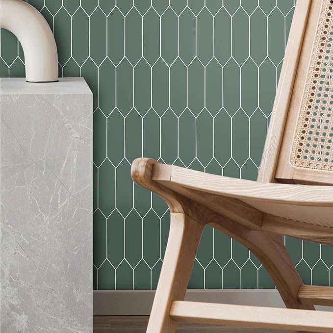 Peel and Stick Olive Long Hexagon Tile| Elongated Hexagon Self Adhesive Mosaic Wall Tiles| Stick On Kitchen Backsplash Wall Tiles|6-Sheet