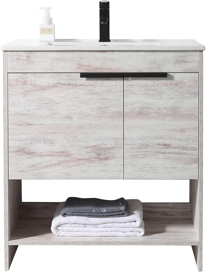 Phoenix 30 Inch Bathroom Vanity with Sink – Modern Design, Soft-Close Doors, Storage Drawers, Durable Build – Rustic Vanity for Small Bathrooms (Full Assembly Required)
