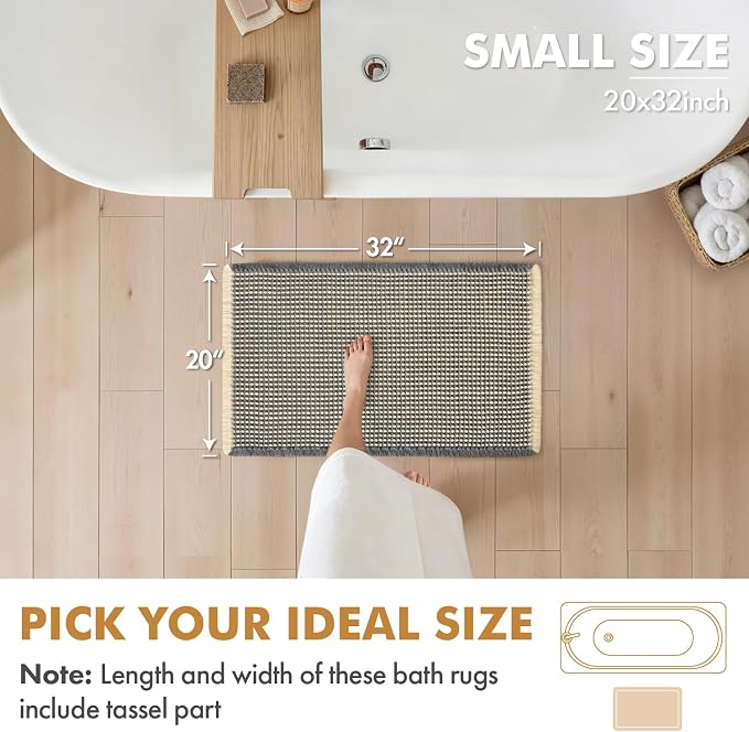 MIULEE Set of 2 Waffle Bathroom Rugs Dark Grey&Yellow Bath Mat 20x32 Inch | Non Slip, Super Absorbent, Washable, Ultra Soft, Rubber Backed Bath Rugs for Bathroom Floor Tub Shower, Boho Decor