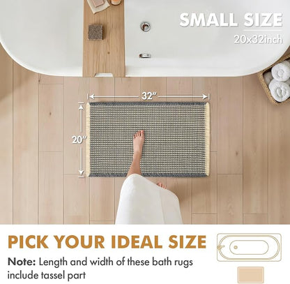 MIULEE Set of 2 Waffle Bathroom Rugs Dark Grey&Yellow Bath Mat 20x32 Inch | Non Slip, Super Absorbent, Washable, Ultra Soft, Rubber Backed Bath Rugs for Bathroom Floor Tub Shower, Boho Decor