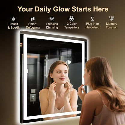 LED Bathroom Mirror, 30"x36" Bathroom Vanity Mirror with Lights | Smart Anti-Fog, Dimmable, 3 Color Modes, Backlit+Front Lit, Memory Function, HD Tempered Glass,Horizontal/Vertical,ETL Listed