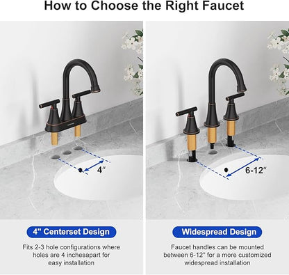 Bathroom Faucets for Sink 3 Hole, Hurran Oil Rubbed Bronze Bathroom Sink Faucet with Pop-up Drain and Supply Lines, Stainless Steel Lead-Free Widespread Faucet for Vanity RV Farmhouse