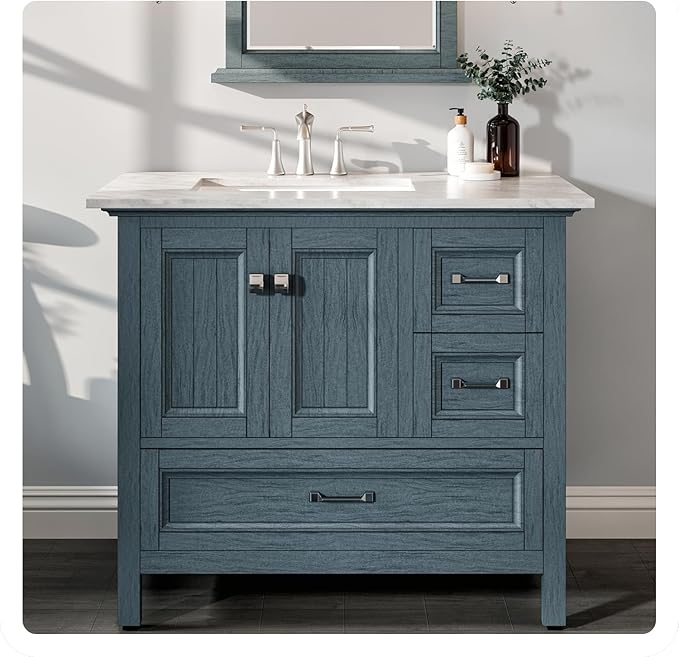 Eviva Britney 36 in. Ash Blue Single Sink Bath Vanity with Carrara Quartz Top and Undermount Porcelain Sink