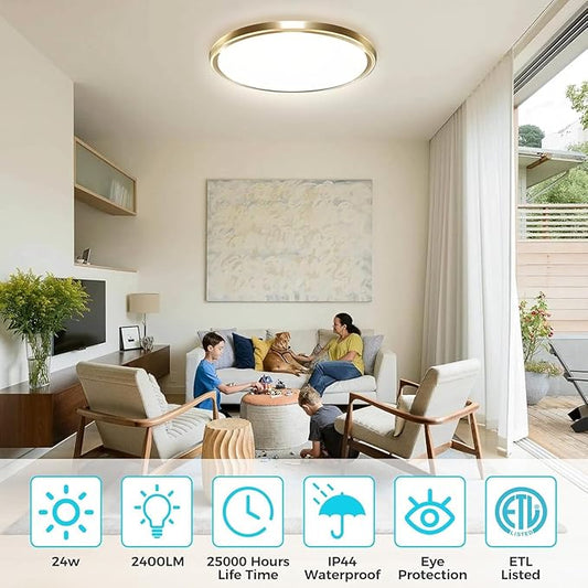 zemty LED Ceiling Light Fixture, 6.5-Inch 12W 1200lm Small Flush Mount Light, Adjustable 3000K 4000K 6500K Color Temperatures, Round Flat Recessed Lamp for Kitchen Closet Hallway Laundry, Gold