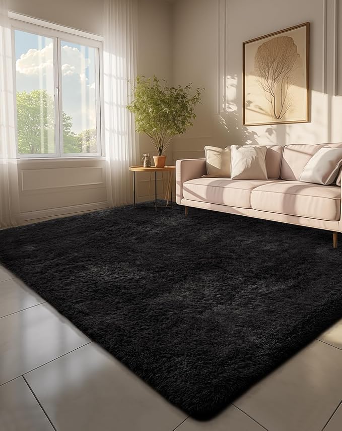 Ophanie 6x9 Black Rugs for Living Room, Large Fluffy Shag Fuzzy Plush Soft Area Rug, Floor Shaggy Carpets for Bedroom, Carpet for Kids Boys Girls Dorm Nursery Decor with Over 99 pcs Pile fibers