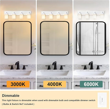 IZORRO Bathroom Vanity Light Fixture, 4-Light 30 Inch White Bathroom Light Fixtures Over Mirror, with White Glass Shade, Modern Farmhouse Vanity Lights, Rustic Restroom Lighting Fixtures