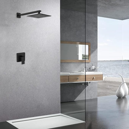 Matte Black Shower Faucet Set Bathroom Luxury Rainfall Shower System with Rain Shower Head Single Function Shower Trim Kit with Rough-in Valve