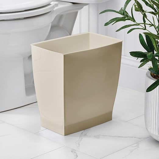 iDesign Small Plastic Bathroom Trash Can, Slim Rectangle, 2-Pack, Brown | Garbage Bin for Bedroom, Office, Dorm