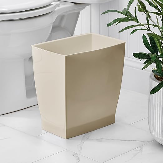 iDesign Small Plastic Bathroom Trash Can, Slim Rectangle Garbage Bin, 4-Pack, Brown | Bedroom, Office, Dorm