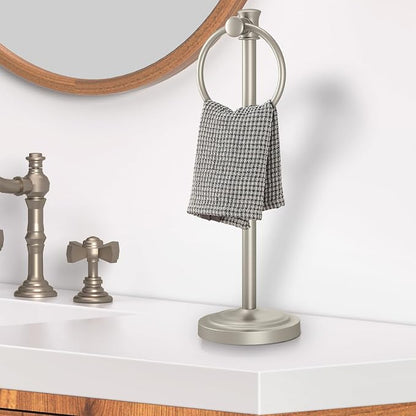Hoimpro Hand Towel Holder Free Standing Towel Bar Brushed Nickel | Hanging Floor Hand Towel Rack Ring, for Bathroom Kitchen Vanity Countertops, Hardware Accessories SUS 304 Heavy-Duty Base