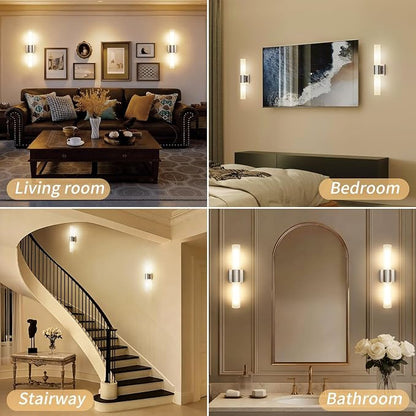 Modern 21" Bathroom Vanity Wall Sconce, Frosted Glass, Silver | Indoor Lighting Fixture, For Living Room, Stairs & Bedroom, Mounting Hardware Included, Easy To Install, Sturdy Metal Build.