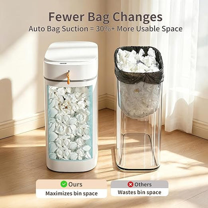 Touchless Bathroom Trash Can, 3.5 Gallon Small Slim Motion Sensor Automatic Garbage Bin with Lid, Rechargeable with Auto Bag Adsorption & One-Pull Sealing Trash Bin for Kitchen, Bedroom Office RV