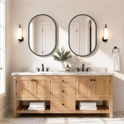 Black Pill Oval Mirror for Bathroom 24x36 Inch | Small Vanity Mirror, Crystal-Clear HD Glass, Rust-Proof Aluminum Frame, Inner-Curved Decor for Bedroom, Entryway Renovation