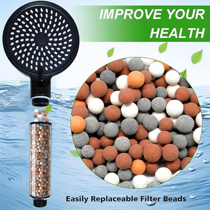 Filtered Shower Head with Handheld High Pressure 3 Spray Mode Showerhead | Detachable Shower Head Water Softener Filters Beads for Hard Water Remove Chlorine (Matte Black)