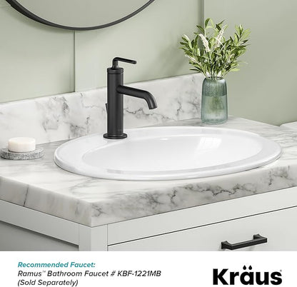 KRAUS Elavo 22 in. Oval Porcelain Ceramic Self-Rimming Drop In Bathroom Sink in White with Overflow Drain, KCT-101