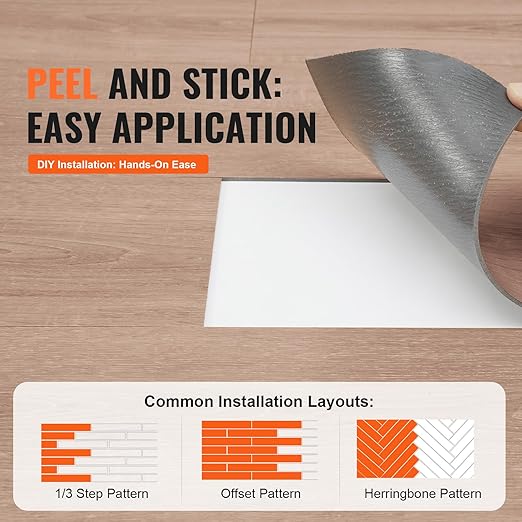 VEVOR Self Adhesive Vinyl Floor 36 x 6 inch, 36 Tiles 2.5mm Thick Peel and Stick Floor Tile Home Decor Natural Wood Grain DIY Flooring for Kitchen, Dining Room, Bedrooms & Bathrooms(54 Sq.Ft)