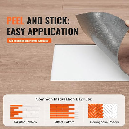 VEVOR Self Adhesive Vinyl Floor 36 x 6 inch, 36 Tiles 2.5mm Thick Peel and Stick Floor Tile Home Decor Natural Wood Grain DIY Flooring for Kitchen, Dining Room, Bedrooms & Bathrooms(54 Sq.Ft)