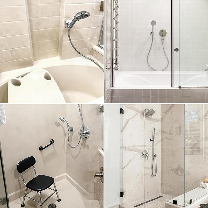 G-Promise Metal Handheld Shower Head Holder, No-Drill Install (Chrome) | Adhesive or Drilled Installation, Wide Adjustment Range Fits All Family Heights, Firmly Secure Showerhead, Easy to Install