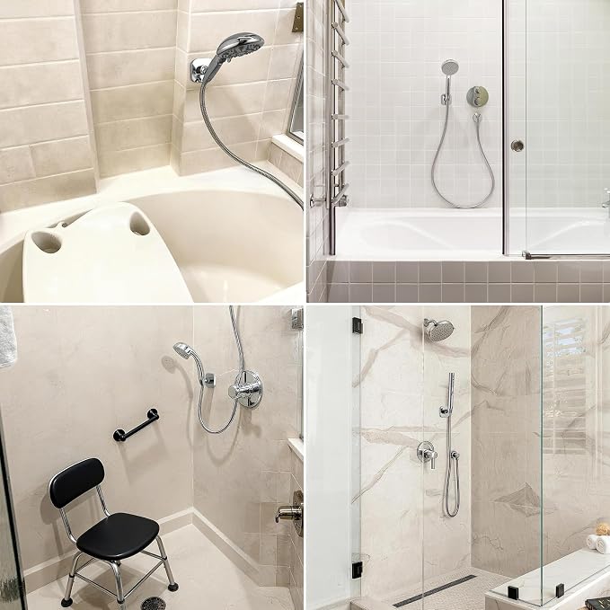 G-Promise Metal Handheld Shower Head Holder, No-Drill Install (Matte Black) | Adhesive or Drilled Installation, Wide Adjustment Range Fits All Family Heights, Firmly Secure Showerhead, Easy to Install