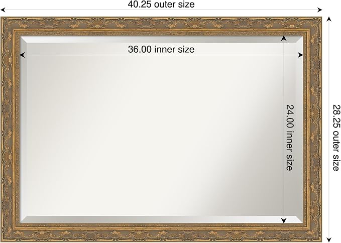 Amanti Art Gold Bathroom Mirror for Over Sink, 28x40 Filigree Gold Rectangle Vanity Mirror, Large Traditional Frame, Hangs Horizonally and Vertically, Bathroom Wall Decor, Beveled Edge