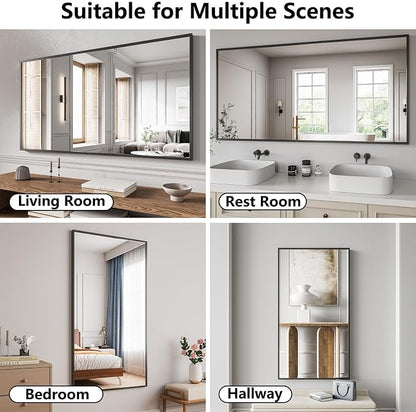 Bathroom Mirror 30"x55" Matte Black Rectangle Bathroom Wall Mirror for Over Sink, Modern Large Vanity Mirror, HD Tempered Glass, Anti-Rust Aluminum Alloy Frame, for Living Room, Bedroom, Entryway