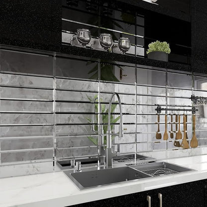 Peel and Stick Light Antique Mirror Tile Subway Mirror Backsplash for Kitchen Bathroom Wall (20 Pcs, 5 SQ.FT.), 3x12 Inch