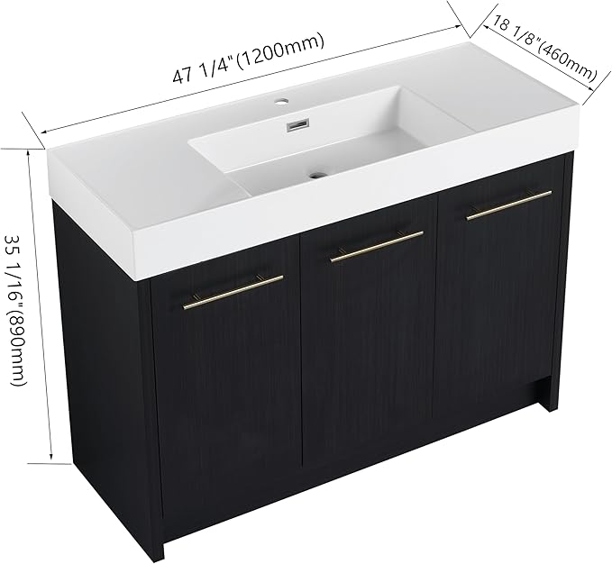 48 Inch Freestanding Bathroom Vanity,48" Bathroom Vanity with Sink,Modern Single Sink Vanity Combo,Black Floor Stand Cabinet Set
