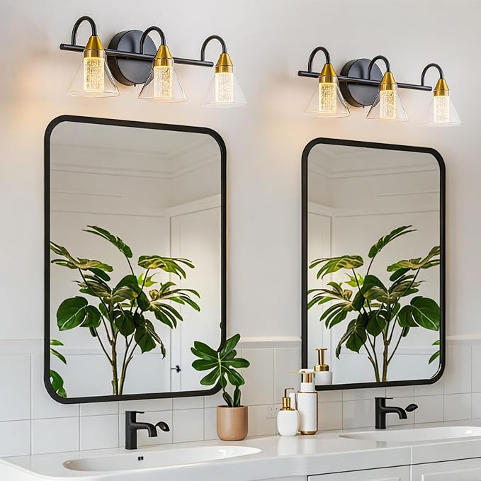 WILON Bathroom Vanity Light, 3-Light LED Vanity Light Fixtures Over Mirro | 5 Color Modes 2700K-6500K, Bubble Glass Effect, Hardwired Installation, Flicker-Free LED, Eye Protection