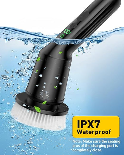 Electric Spin Scrubber for Bathroom, Shower Scrubber with Long Handle | Shower Cleaner Brushes, IPX7 Waterproof & 2 Speed, 8 Brush Heads, 90min Runtime, Bathroom Cleaning Supplies for Toilet Tub