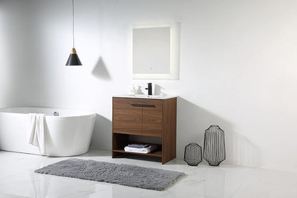 Phoenix 30 Inch Bathroom Vanity with Sink – Modern Design, Soft-Close Doors, Storage Drawers, Durable Build – Walnut Vanity for Small Bathrooms (Full Assembly Required)