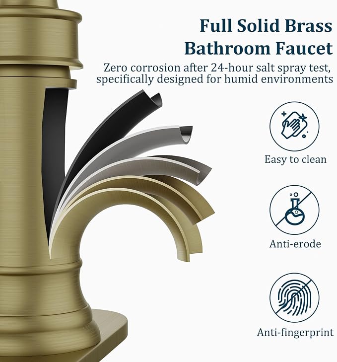 Brushed Gold Waterfall Bathroom Faucet Single Handle Bathroom Sink Faucet | 1 Hole or 3 Hole Sink Brass Waterfall Faucet for Vintage Antique Lavatory Washroom with Pop Up Drain Deck Plate by BATHLAVISH