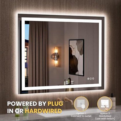 LOAAO 39.4"x31.5" LED Bathroom Mirror with Lights, UL Listed | Anti-Fog, Dimmable, 3 Color Temperature, Backlit + Front Lit, Memory Function, Tempered Glass
