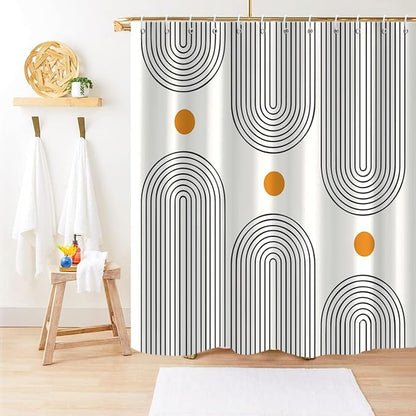 Boho Mid Century Extra Long Shower Curtain, Modern Abstract Arch Sun Ivory Machine Washable Waterproof Fabric for Bathroom Bathtub with 12 Hooks 72Wx84H