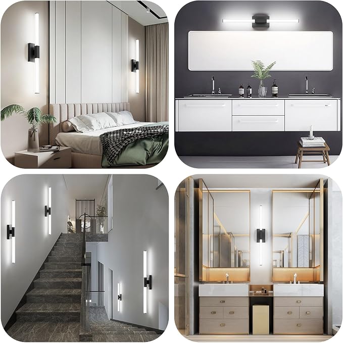 Ralbay 32inch Black Vanity Light for Bathroom Lighting Bar 28W Modern LED Vanity Lights Matte Black Bathroom Wall Mounted Light Fixtures Over Mirror(5500K White Light)
