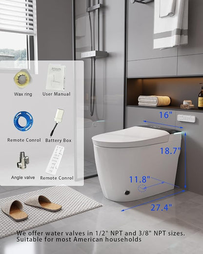 TOTTE Smart Toilet with Bidet, Hands-Free with Auto Open/Close Lid & Self-Cleaning Bowl, Adaptive Warm Water Wash & Heated Seat, Built-in Aroma, One-Piece Elongated Design