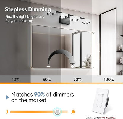 LED Modern Bathroom Light Fixtures Over Mirror, 4-Light Dimmable Vanity Lights, Matte Black Acrylic Bathroom Vanity Light, 2700K-6500K Adjustable, ETL Certificated