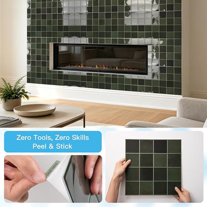 Art3d 10-Pack Heavy-Duty Peel and Stick Backsplash, 12x12 Inch Self-Adhesive Wall Tile Stick on Kitchen Countertop, Green