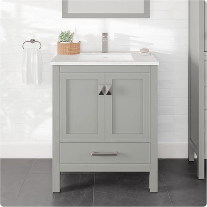 Eviva London 30 Inch Gray Bathroom Vanity - Stylish Single Sink Vanity with Undermount Porcelain Sink & Cabinet for Optimal Storage