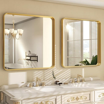 30"x 30" Gold Bathroom Mirror - Aluminum Framed Wall Mirror, Bathroom Wall Mounted Vanity Mirror, Modern Bathroom Mirror, Bedroom, Living Room Wall Mirror, Hang Horizontally or Vertically
