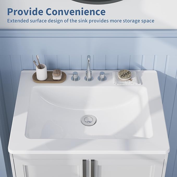20X17 Inch White Ceramic Drop-in Bathroom Sink, Oval Vanity Top with & 3-Hole Faucet (1.25" Centers), CUPC Certified Contemporary Lavatory for Small Spaces