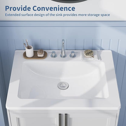 20X17 Inch White Ceramic Drop-in Bathroom Sink, Oval Vanity Top with & 3-Hole Faucet (1.25" Centers), CUPC Certified Contemporary Lavatory for Small Spaces